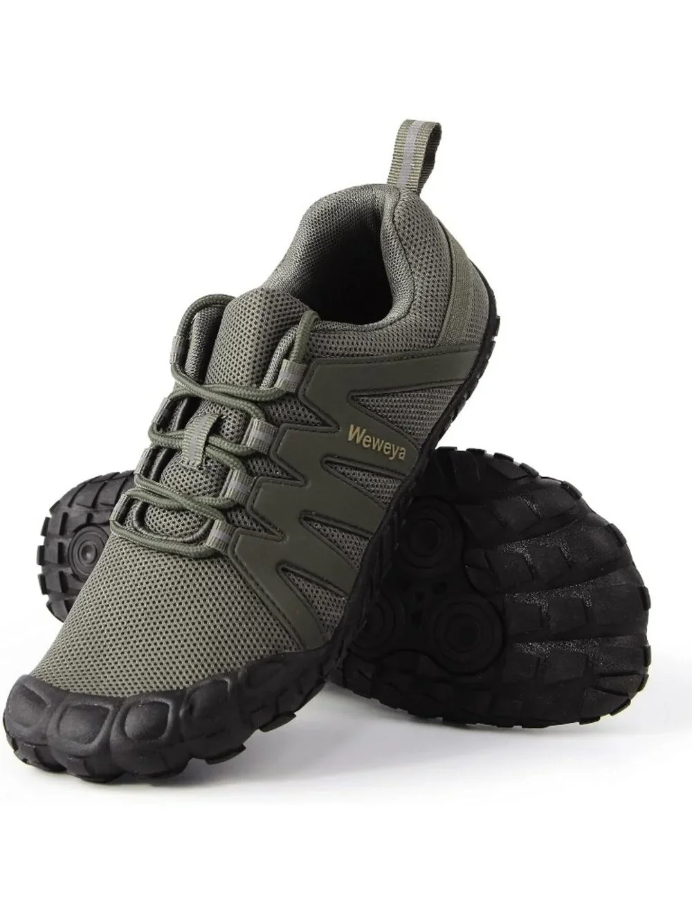 Weweya Men's Army Green Rubber Minimalist Barefoot Wide Lace Up Athletic Shoes